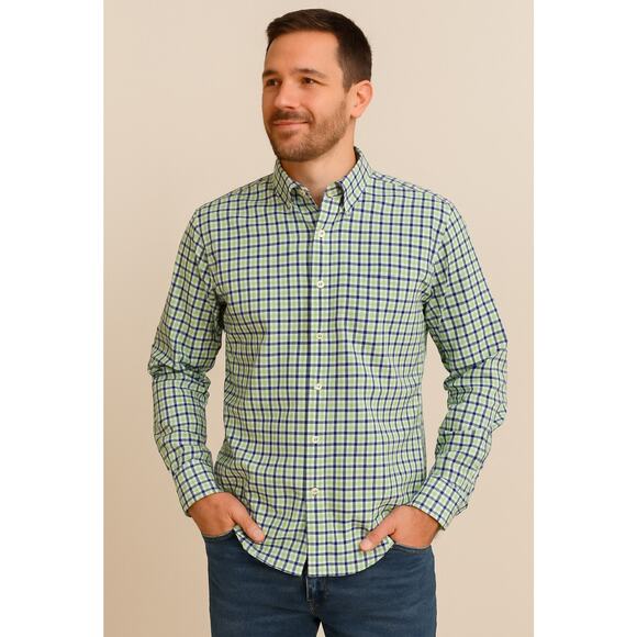 Kevin’s Peter Millar Plaid Button Down Shirt Men’s LG Green Blue Check Cotton - Picture 2 of 10